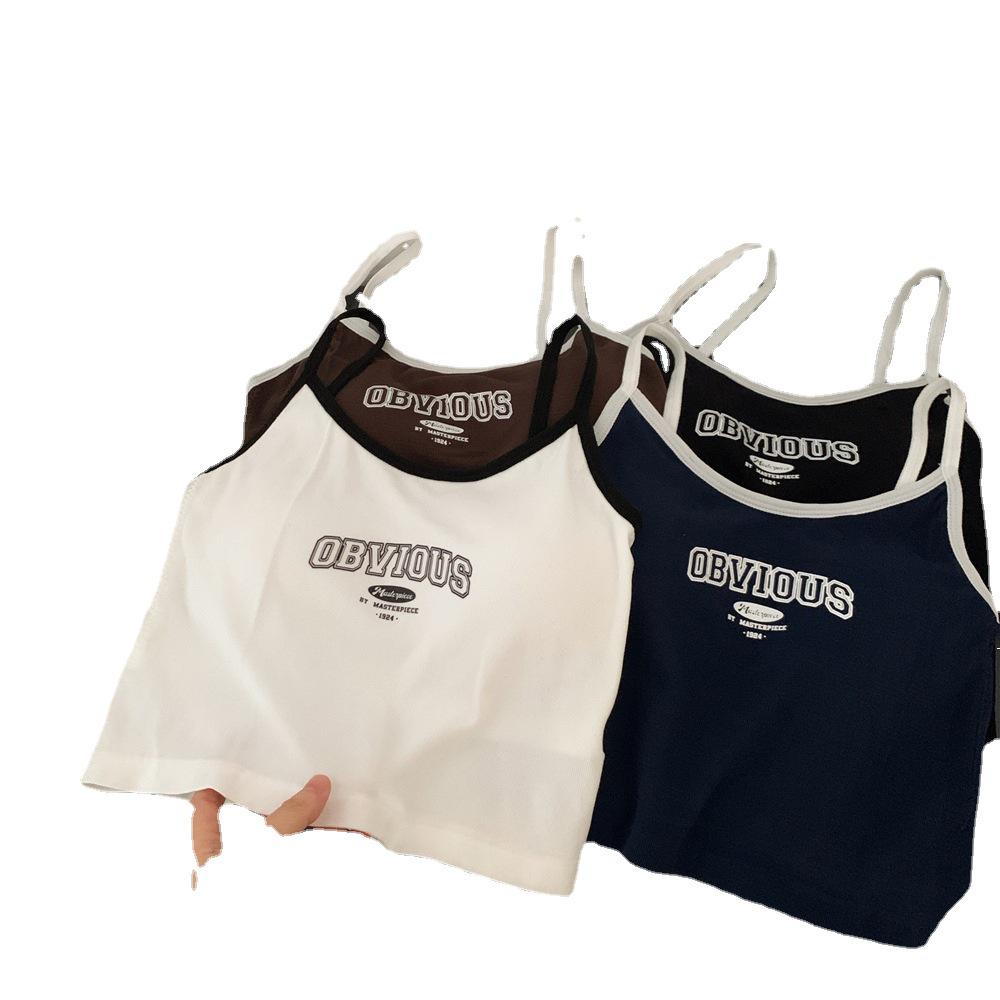 2024 Women's Slim Fit Letter Print Camisole: Sweet & Spicy Style with Chest Pad for Summer