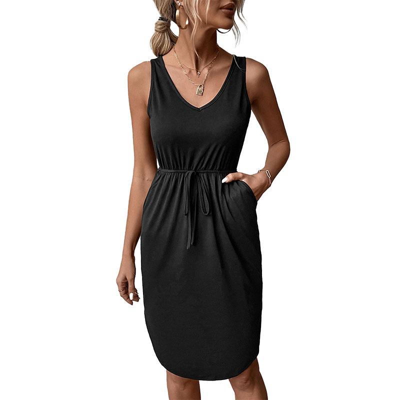 2025 Sommer neue Mode Damen ärmelloses lässiges einfarbiges Kleid