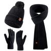 3pcs Warm Thermal Knit Cap Solid Color Winter Beanie Hat Hat Scarf Gloves Set  Outdoor