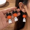 Acrylic Bow Ghost Pumpkin Earrings Spooky Charm Halloween Dangle Earrings  Halloween Party