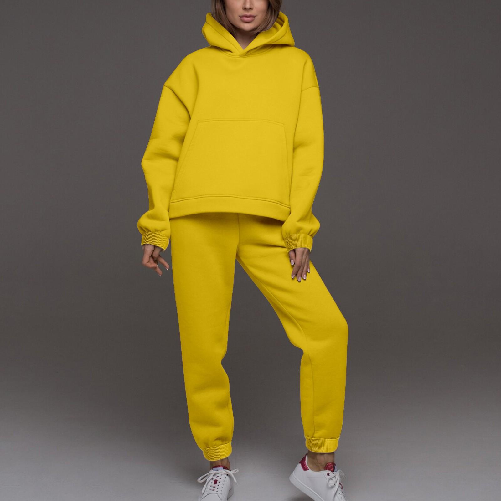 

Мужской спортивный костюм с капюшоном, унисекс, двухсекционная одежда для бега, пуловер с длинными рукавами, толстовки с капюшоном + комплект спортивных штанов XL жёлтый