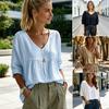 Top da Donna Scollo a V Maniche 3/4 Colore Unico Giunzione in Pizzo Maglietta Vestibilità Larga Versatile Camicia Estiva per Uso Quotidiano