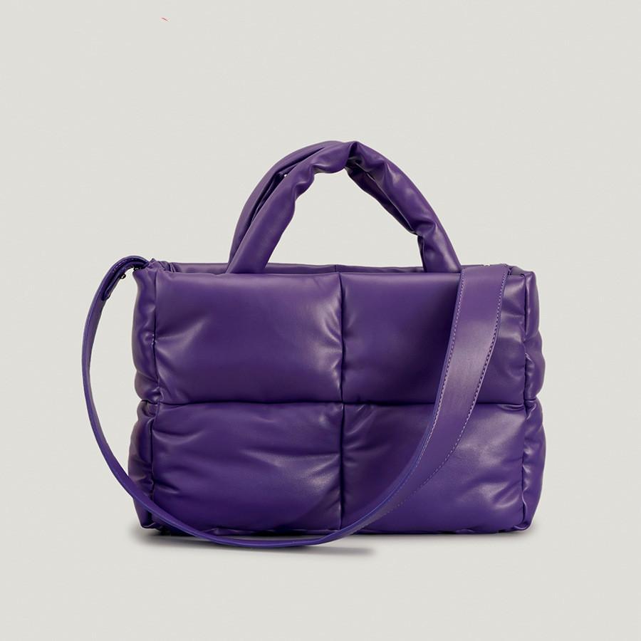 Women's PU leather padded bag woven soft casual white feminine cotton padded shoulder bag