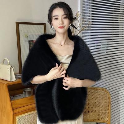Hochzeitsschal Winter Hochzeitskleid Umhang Oberbekleidung Heattech Outer Wear für Damen Braut Imitation Fuchsfell Schwarzer Umhang