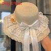 Weaving Lace Bow Sun Hat With Wide Brim For Beach And Vacation