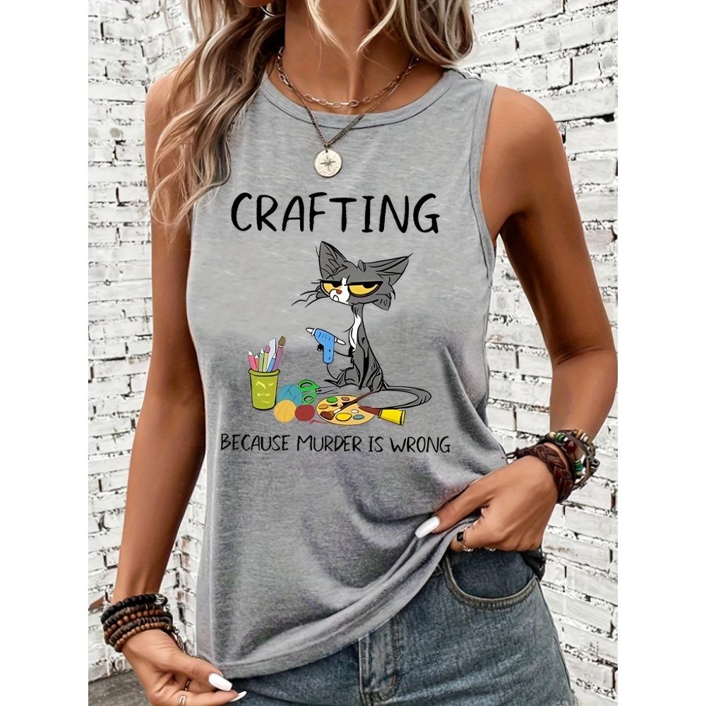 Cartoon Cat Print Women's Tank Top Summer Everyday Casual Women's Sleeveless T-shirt Urban Street Ladies Fashion Tank Top