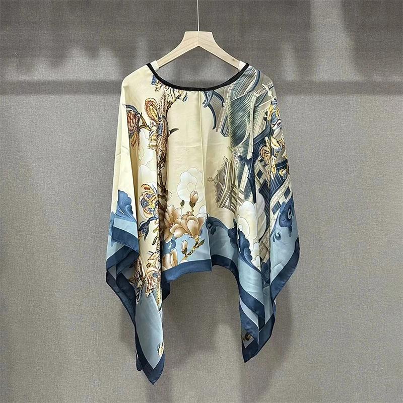 2025 Shawls Summer Beach Sexy Women Fashion Print Chiffon Smock Bikini Cover Up Loose Blouse Sunscreen Comfortable Poncho Hot