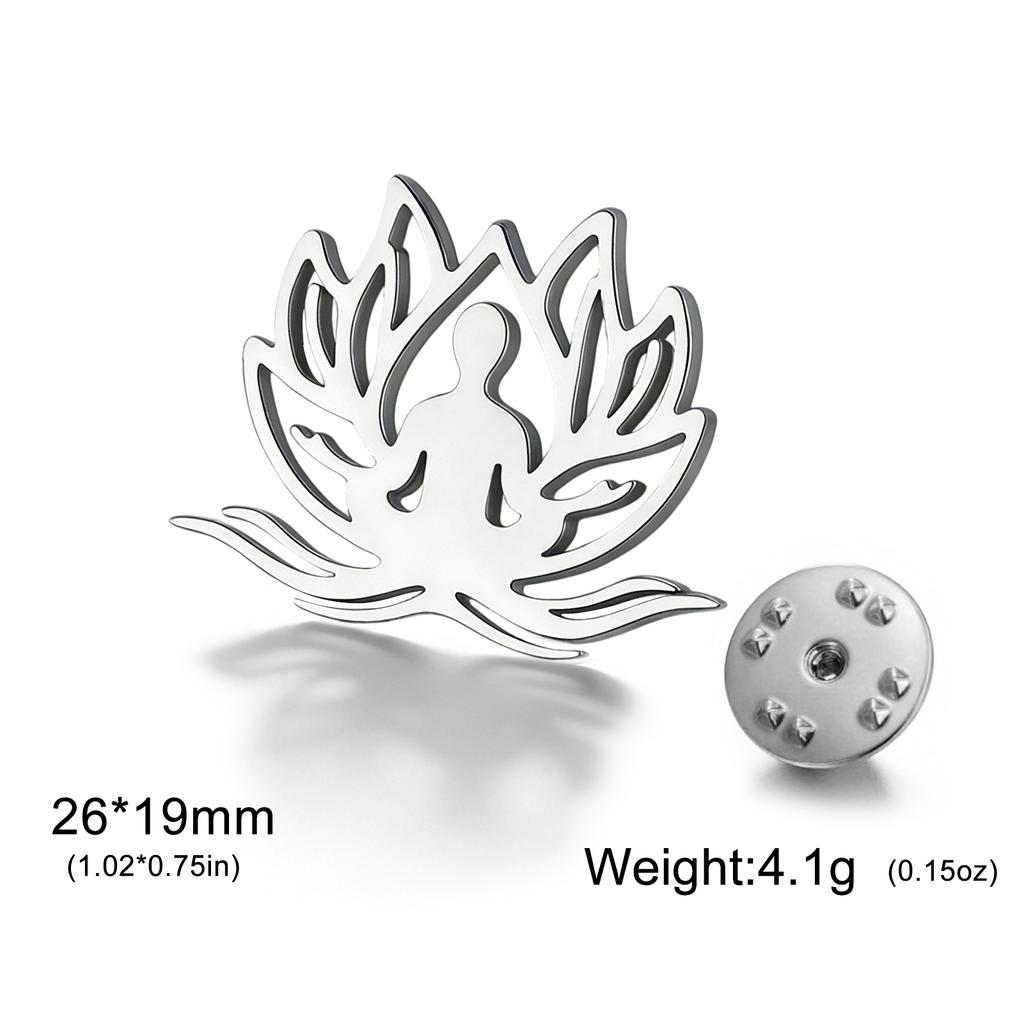 Lucktune Lotus Meditation Brooch Stainless Steel Metal Pins For Men Women's Shirt Badges Yoga Supernatural Power Amulet Jewelry