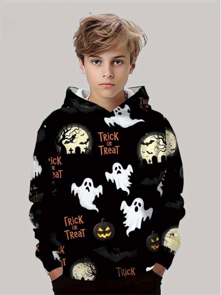 Jungen Kleidung Lustiger Terror Kürbis Langarm Kapuzenpullover Kind Cartoon Halloween Dünnes Sweatshirt Oberteile Halloween Geschenk für Jungen Mädchen