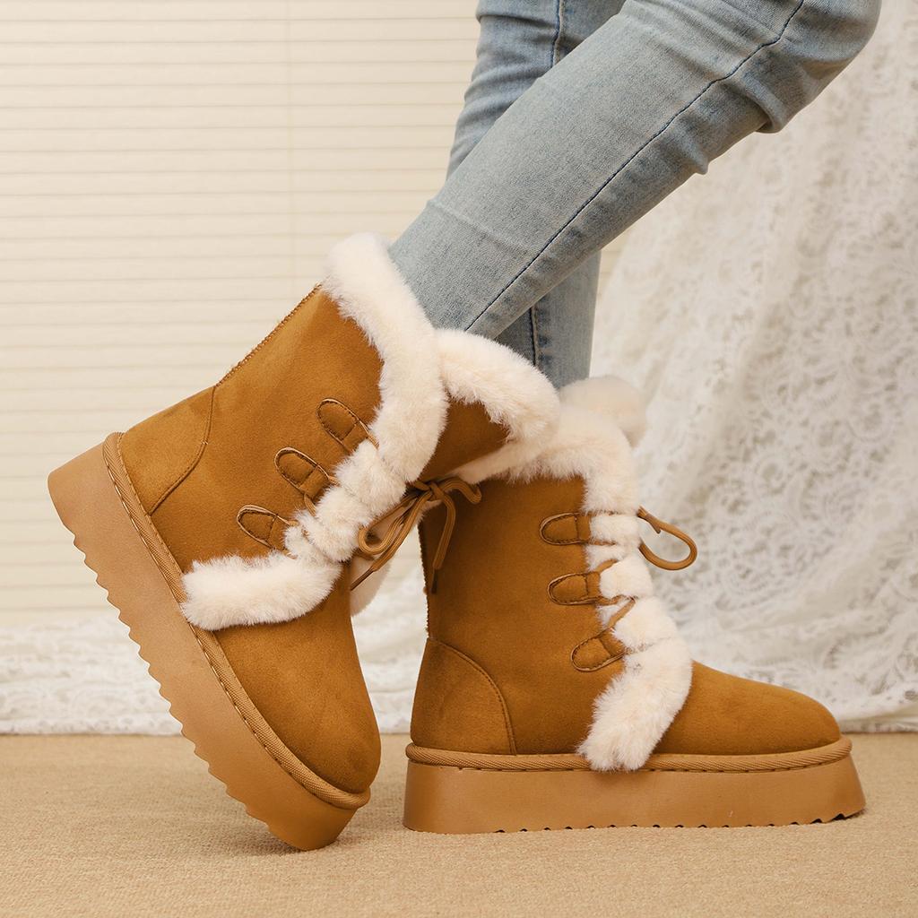 Mode Damen Schneestiefel 2025 Neu Verdicktes Futter Bequeme Stiefeletten Outdoor Warme Plateau Schuhe Damen Wintermode Plüschstiefel