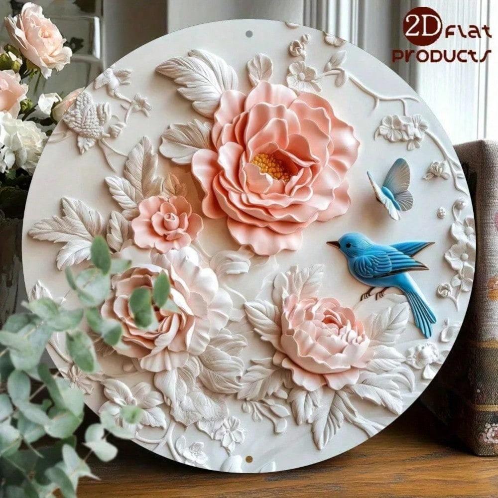 

Vintage Bird Flower Aluminum Wall Art 8x8 Inch Durable Metal Decor for Kitchen 20x20 різнокольоровий