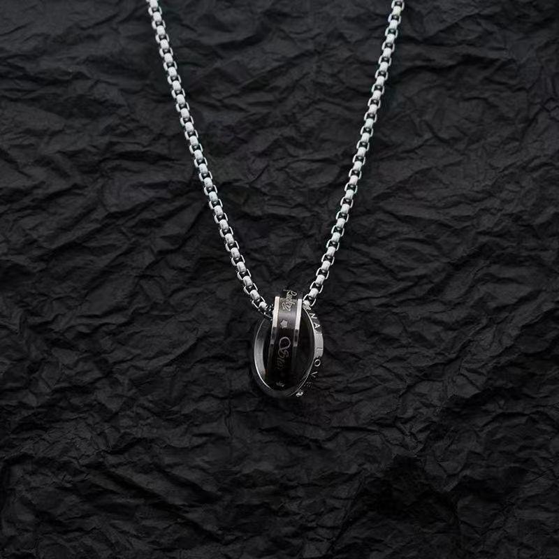 

Unisex Titanium Steel Double Ring Necklace: Non-Fading, Hip-Hop Street Style, Versatile Genderless Pendant 2.5mm square pearl chain 60cm