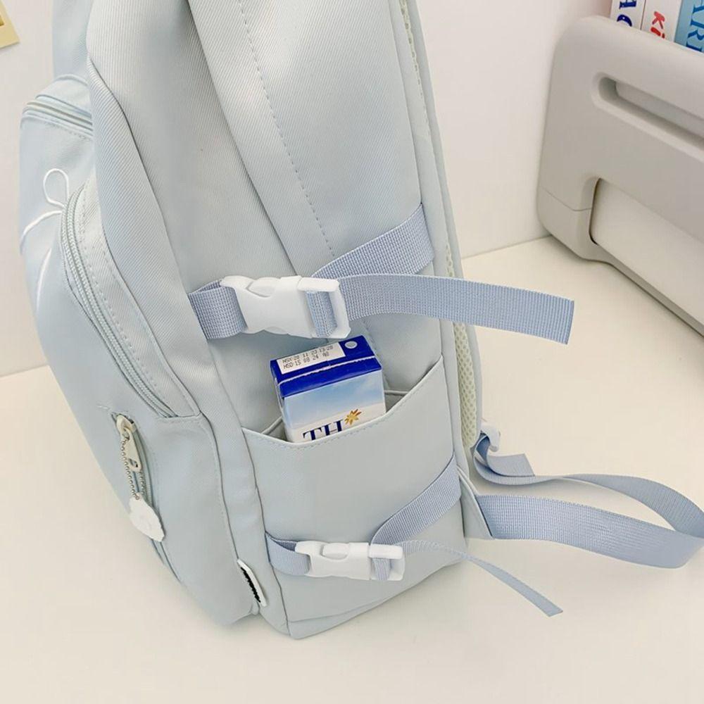 Solid Color Bow Backpack Casual Korean Style School Bag Sweet Student Schoolbag  Unisex