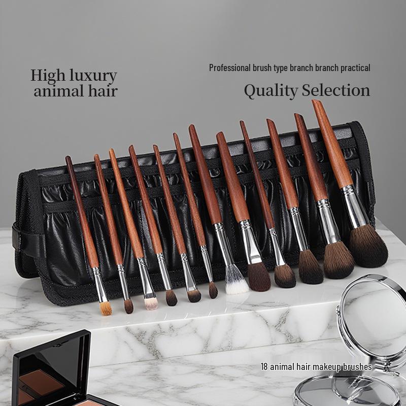 18-Piece Ultra Soft Animal Hair Makeup Brush Set: High-End Professional Eyeshadow Brushes