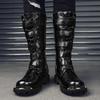 Men's Motorcycle Boots Mid-Calf Knight Men Boot Punk Hippie Rivets Zip Buckle Gentleman Male Flat Shoes Man  Plus Size 38-46
