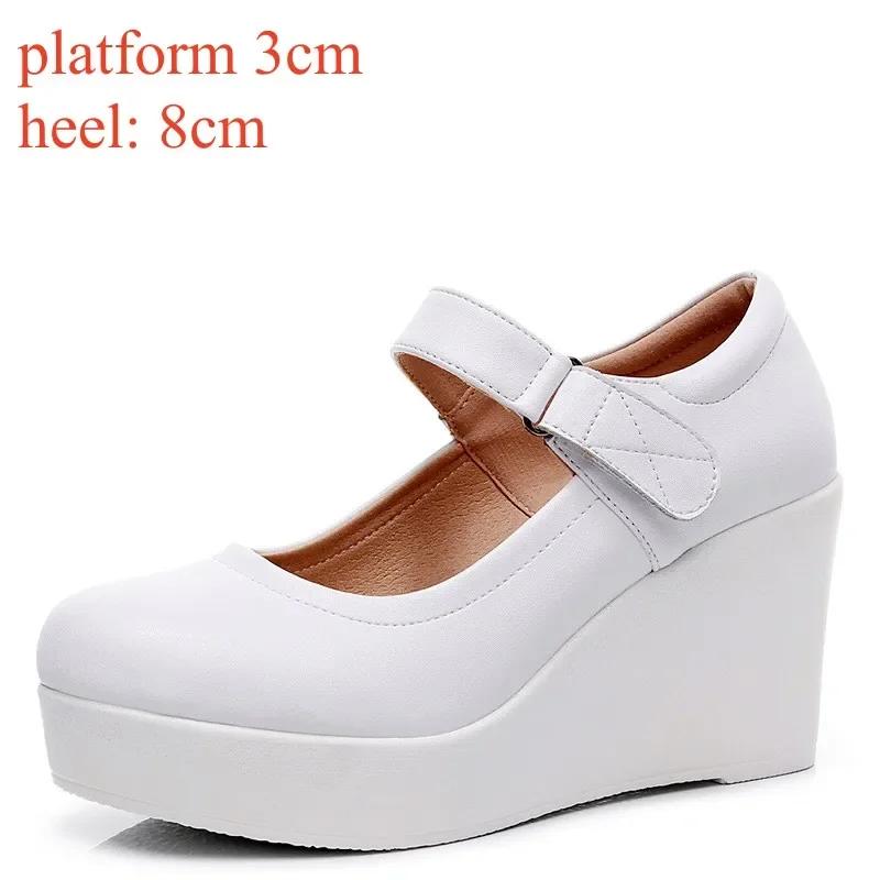 Small Plus Size 33-43 Genuine Leather Shoes Platform Wedges Mary Janes Women Spring 2025 High Heels Pumps for Office Model