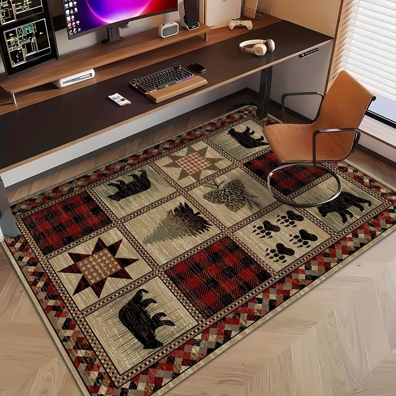 Rectangular Bear Pattern Area Mat Memory Foam Machine Washable Perfect for Indoor Outdoor Use Autumn Winter Non-Slip Decor Rugs