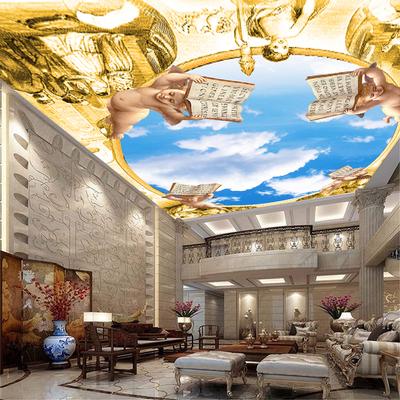 Papel de parede fotográfico 3D estilo europeu flor dourada teto mural luxo sala estar quarto parede mural decoração