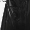 VONDA Women Autumn Solid Color Patch Pocket PU Leather Skirts