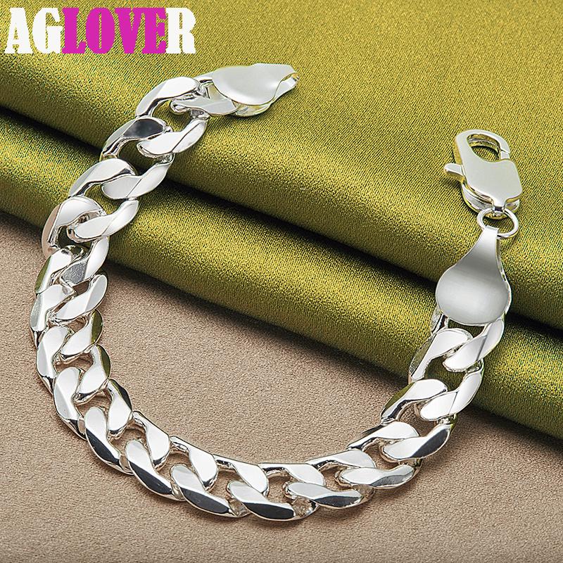 925 Sterling Silver 12mm Side Chain Geometry Many Ring Bracelet  Jewelry