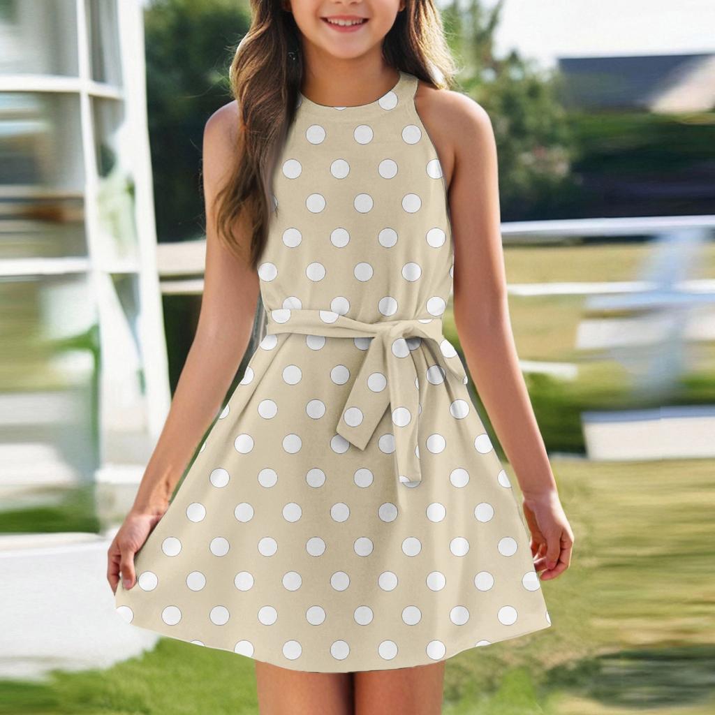 Girl Summer Dress Sleeveless Strappy Dress Solid Color & Print Sleeveless Dress Casual Dress