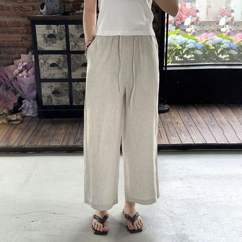 Women's Pure Linen Wide-Leg Pants - White, Summer Style, Loose Fit, High-End, Relaxed Feel