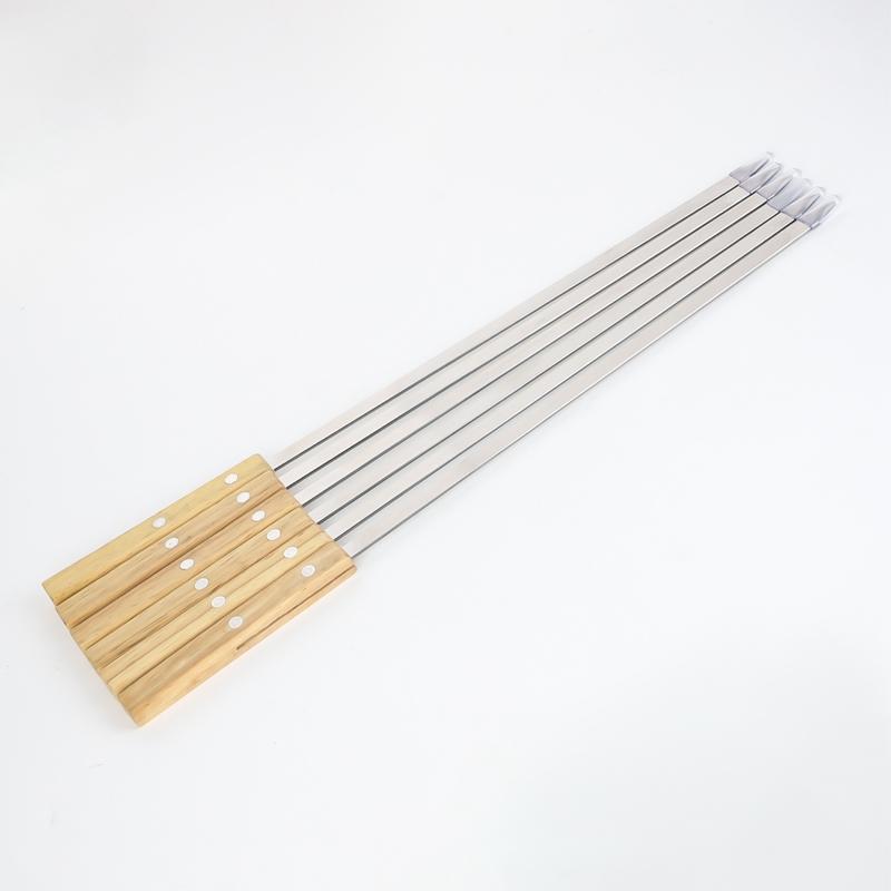 6pcs Stainless Steel Drill Needle Big Wooden Handle Flat Handle Barbecue Widened Extra-thick 42cm Sign Commercial Lamb Leg Sign