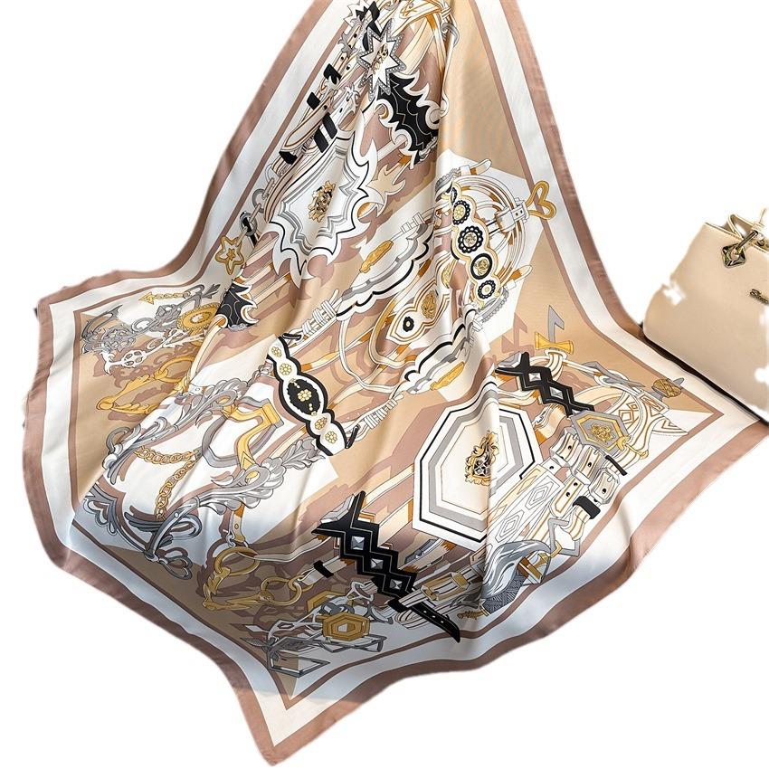New Chain European and American Style Scarf Twill 91cm Geometric Square Scarf Versatile High-end Travel Temperament Shawl Headscarf Women