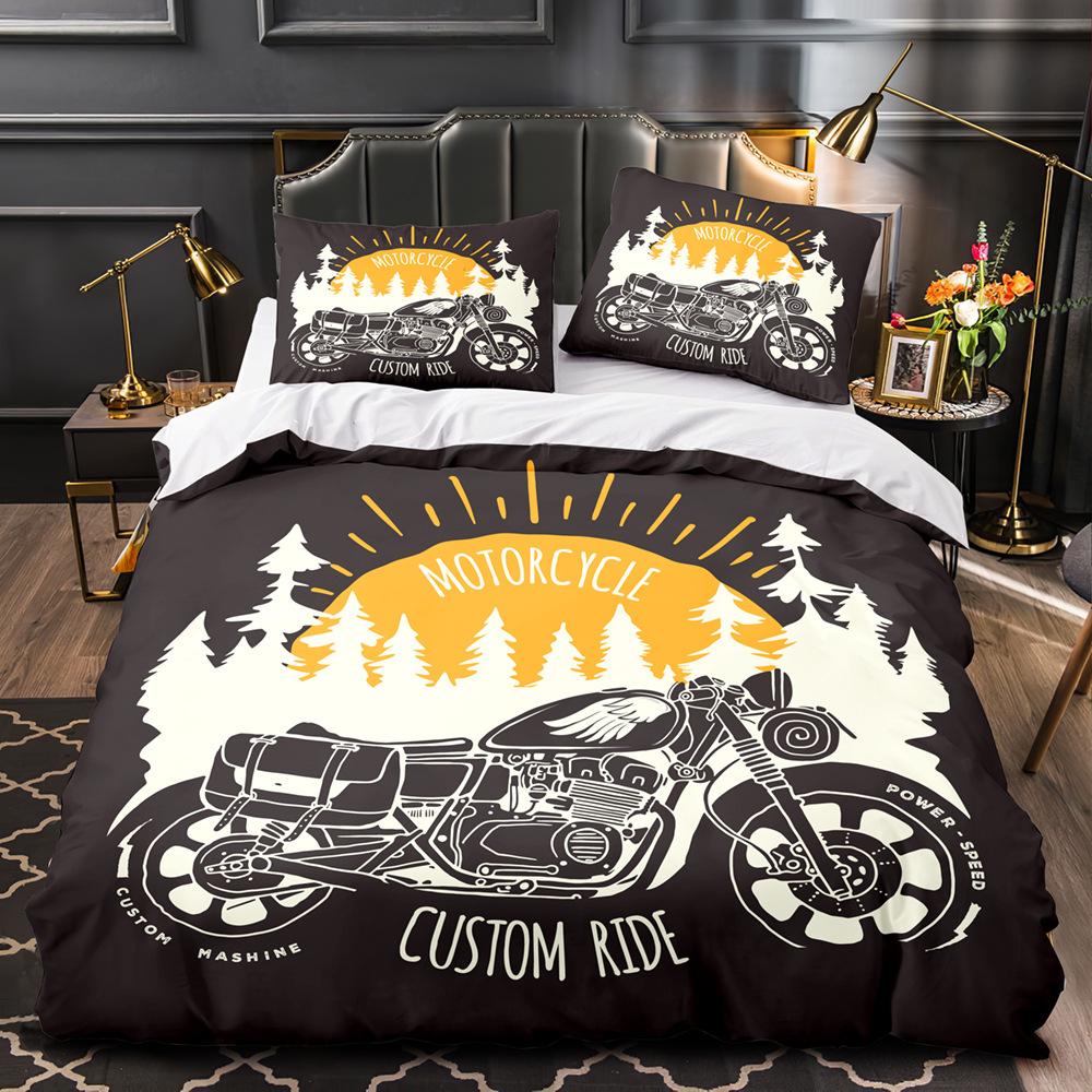 3D Printed Retro Motorcycle Bedding Set for Boys and Men, Down Duvet Cover and Pillowcase 2/3pc, Single Double Bed, All Sizes Duvet Cover Set