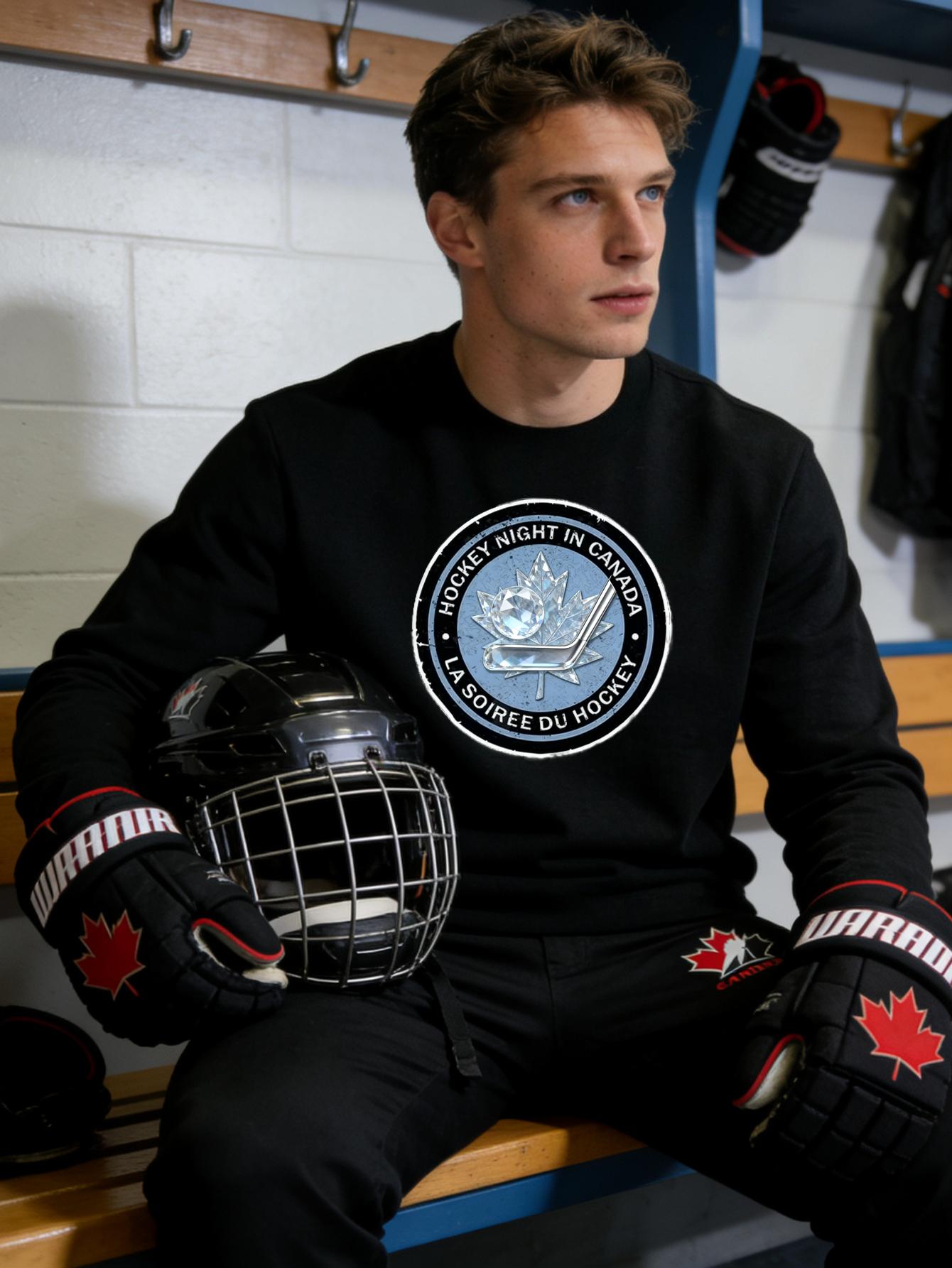 Hockey Print Crew Neck Polyester Sweatshirt Moisture Wicking S чёрный