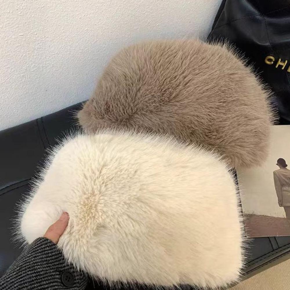 Warm Fluffy Fur Bucket Hat Thicken Plush Fisherman Hat New Winter Hat  Women