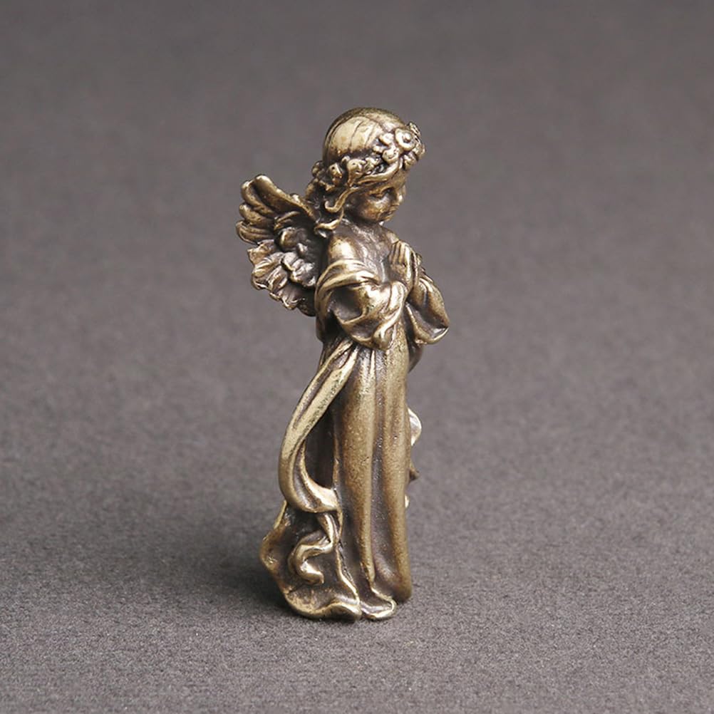 OUNONA Angel Interior Prayer Brass Mini Garden Cute Angel Photo Desktop Decor Figurine, Decor, Ornament, Sculpture, Decoration, Statue, Prop,