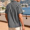 Men Striped Summer Shirt Short Sleeve Turndown Collar Button-up Shirt Casual Loose Fit Holiday Shirt for Beach Party Vacation Date