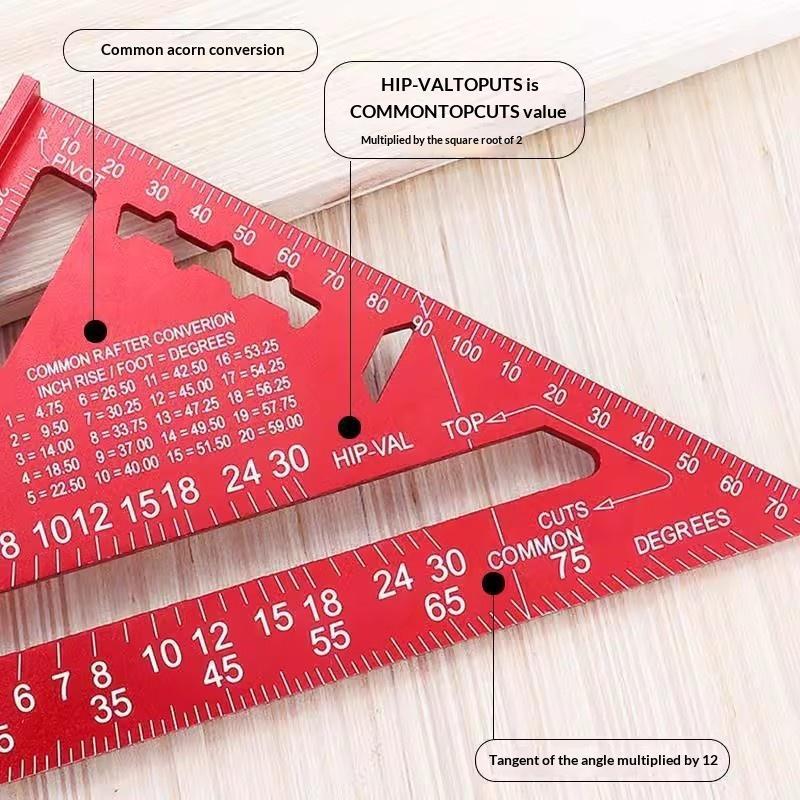 Aluminum Alloy Triangle Ruler High Precision Clear Scales 1Pcs Lightweight Portable Gauge for Engineer Woodworking Projects