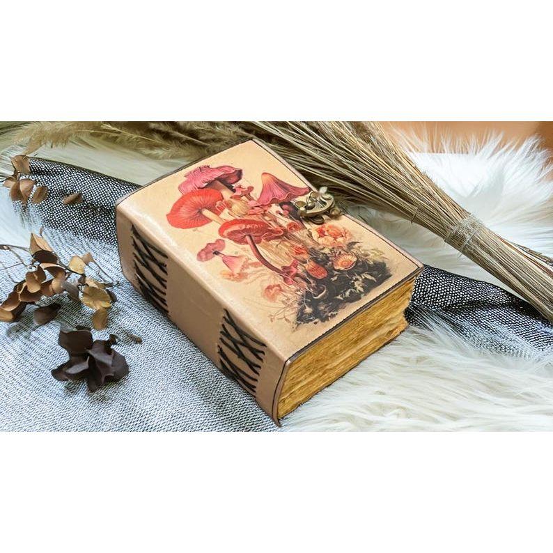 Botanical Mushroom Leather Journal • Witch Grimoire •  Spellbook journal • Witchcraft Gift 7 x 5 inch