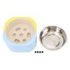 Pet Bowl 3 Levels Adjustable Height Stainless Steel Feeder Cat Dog Puppy Food Utensil Blue and Yellow