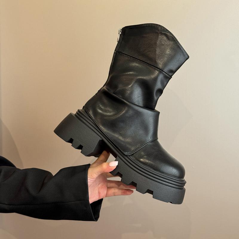 Winter Punky Style Women Ankle Boots Fashion Zippers Platform Thick Heel Shoes Ladies Motorcycle Short Booties