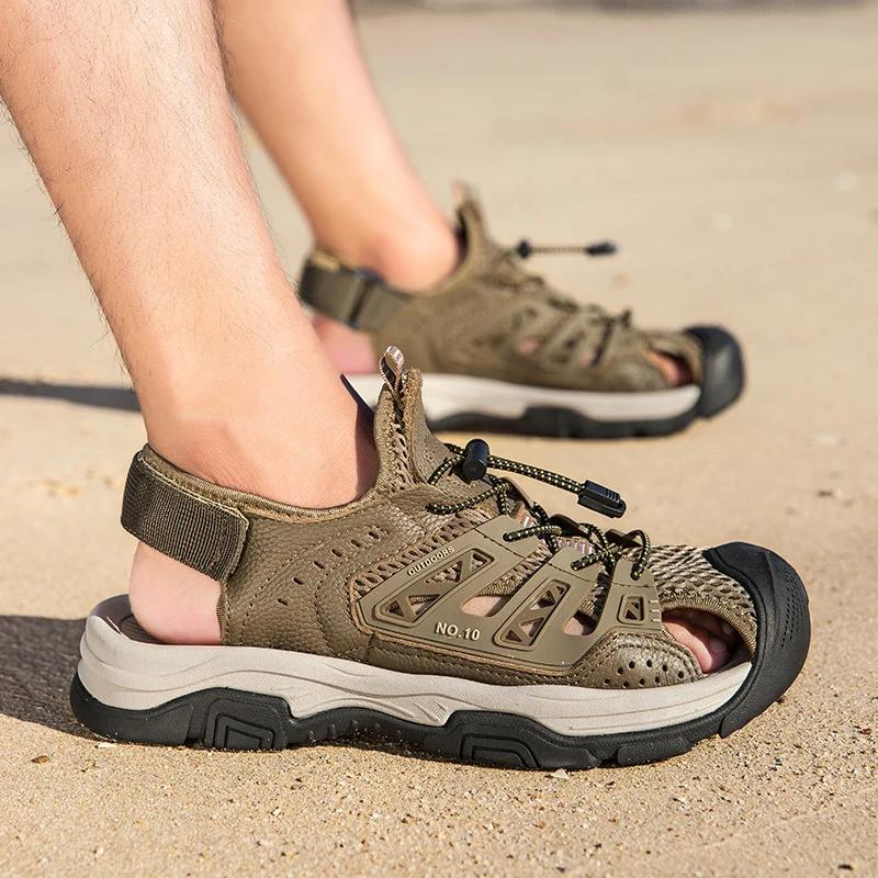 High Quality 2025 New Outdoor Casual Leather Sandals Summer Waterproof Waterproof Sandals Casual Non-Slip Quick Dry Beach Shoes