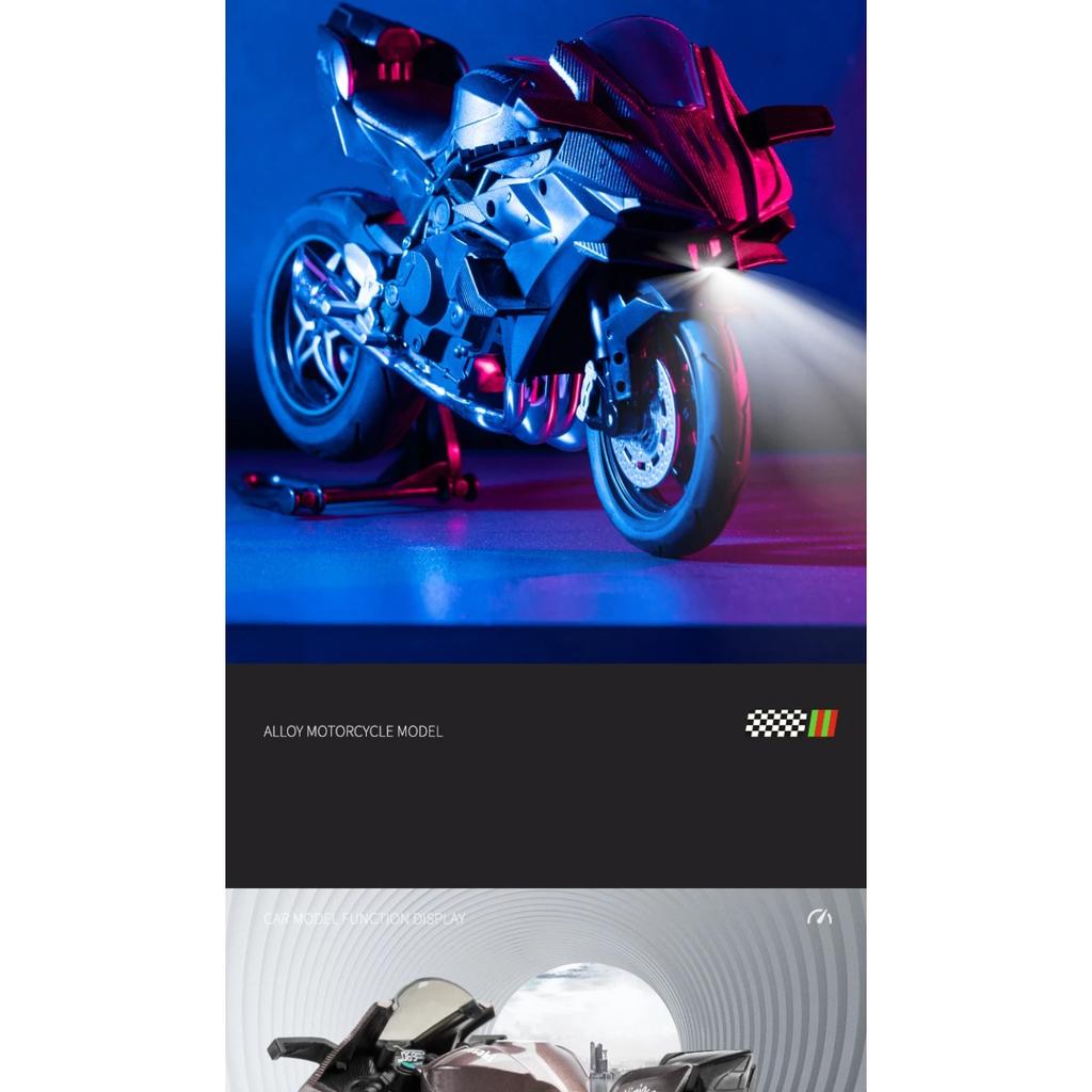 1/10 Kawasaki H2R Alloy Die Cast Motorcycle Model Vehicle Collection Sound and Light Off Road Autocycle Toys Car