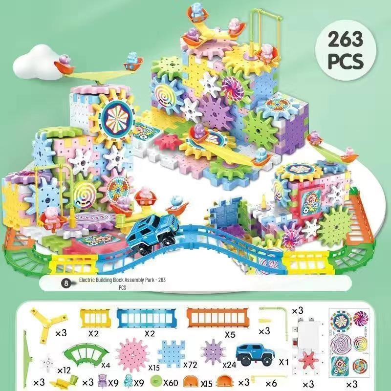 Children's Electric Rotating Gear Building Set - Large Particle Educational Toy