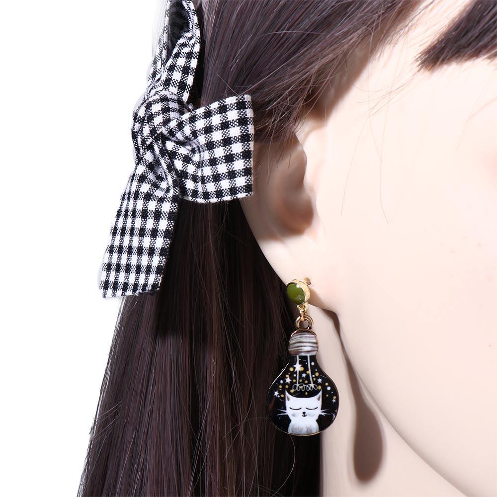 Asymmetric Women Zinc Zinc Alloy Enamel Stud Earrings Light Bulb Cat Animals pendants earrings Cup Cat