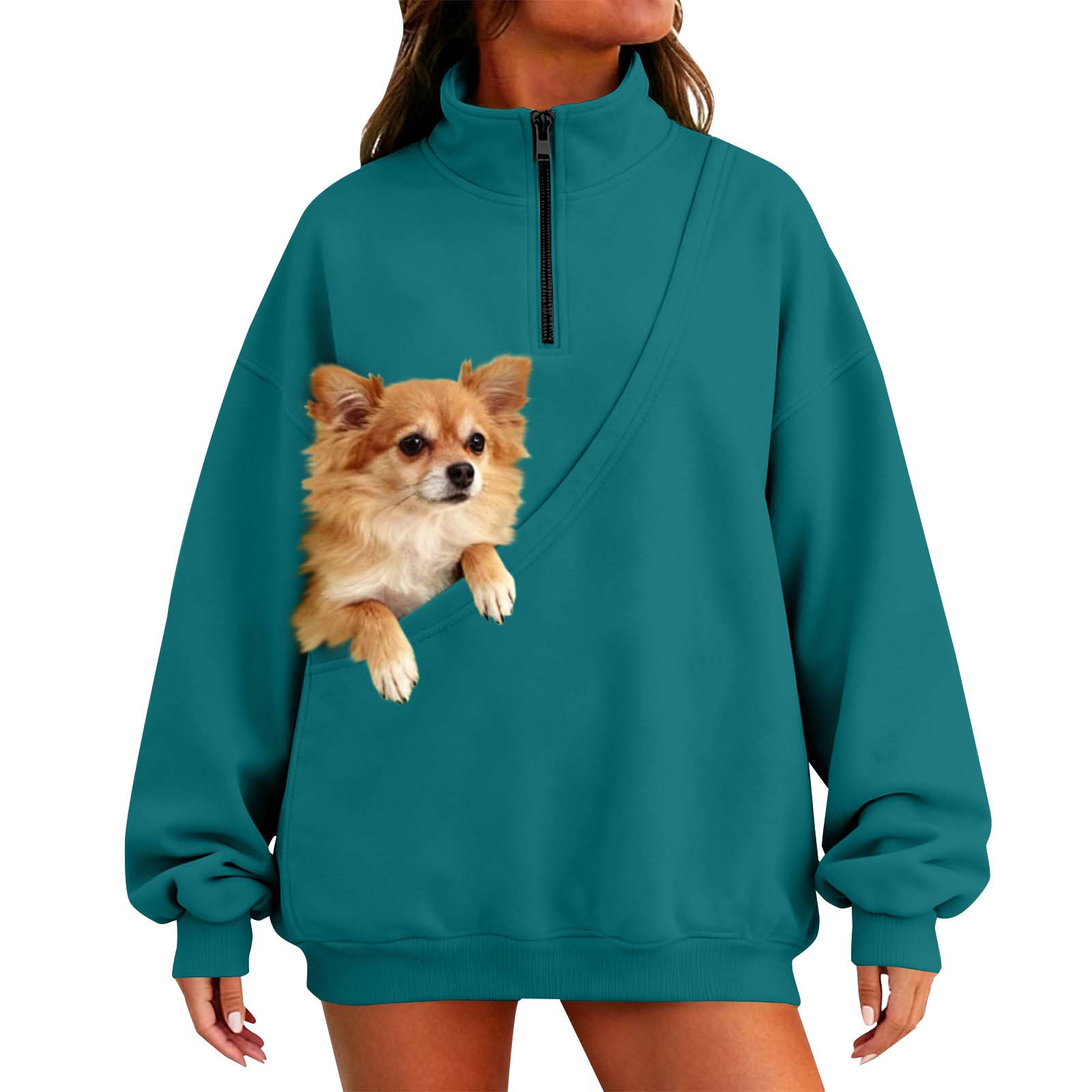 

Women s Stand Collar Long Sleeve Sweatshirt Top L армия зеленый