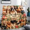 1Pc Bulldog Dachshund Print Flannel Blanket, High quality Comfortable for All Seasons, Home Decor, Warmth and Comfort, Perfect for Christmas Gifts
