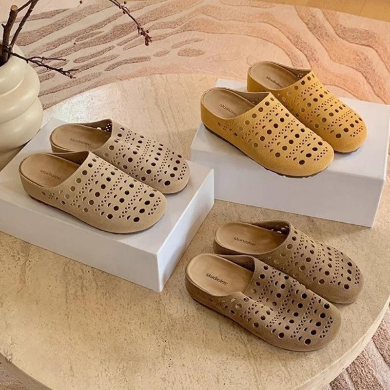 Ausgehöhlte Damenschuhe mit Zehenkappen Weiche Sohlen Weiche Oberflächen Dicke Sohlen und Bequeme Halbslipper