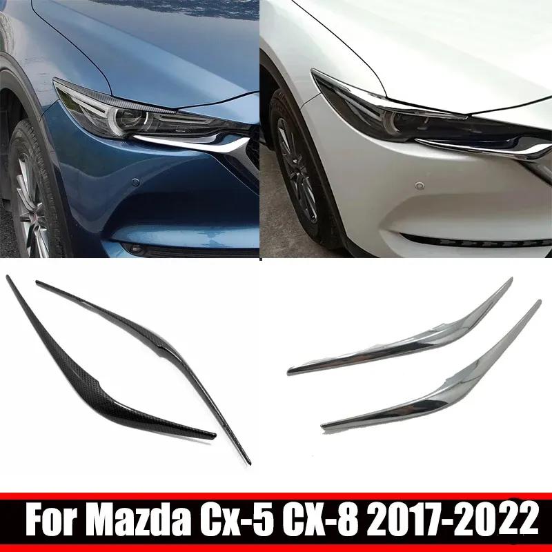 For Mazda Cx-5 Cx5 CX-8 CX8 2017-  Carbon Fiber Car Headlight Eyebrow Cover Trim Head Lamp Eyelid Exterior Accessories