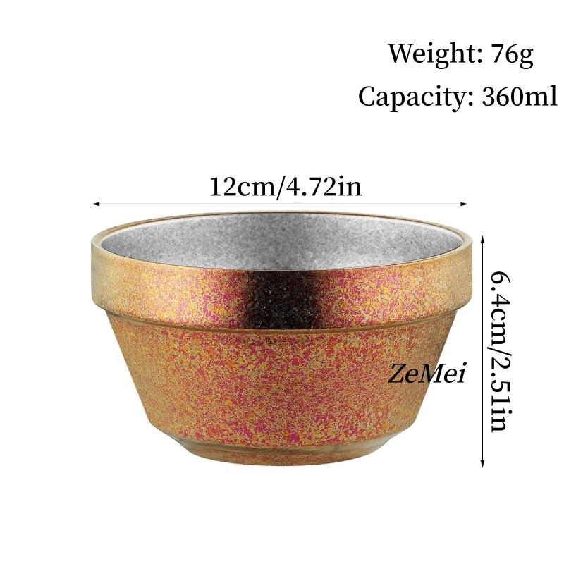 Pure Titanium Double-Layer Insulated Soup Bowl,12 Cm Multicolor Glossy Texture Home Food Storage Titanium Salad Bowl Tableware