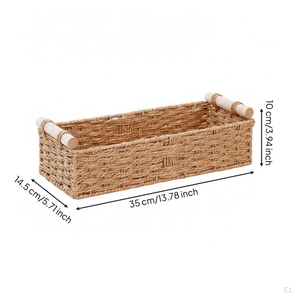 Rope Basket Vintage Rectangular Wooden Handles for Vanity Green