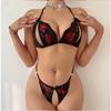New large-size underwear lace semi-perspective temptation hot sexy three-point underwear fun set