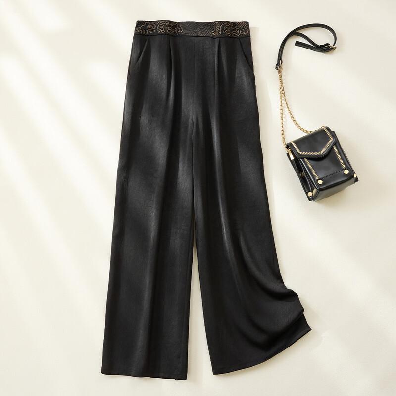Golden Chrysanthemum Embroidered Chinese Style Straight Wide-Leg Pants XXXL чёрный
