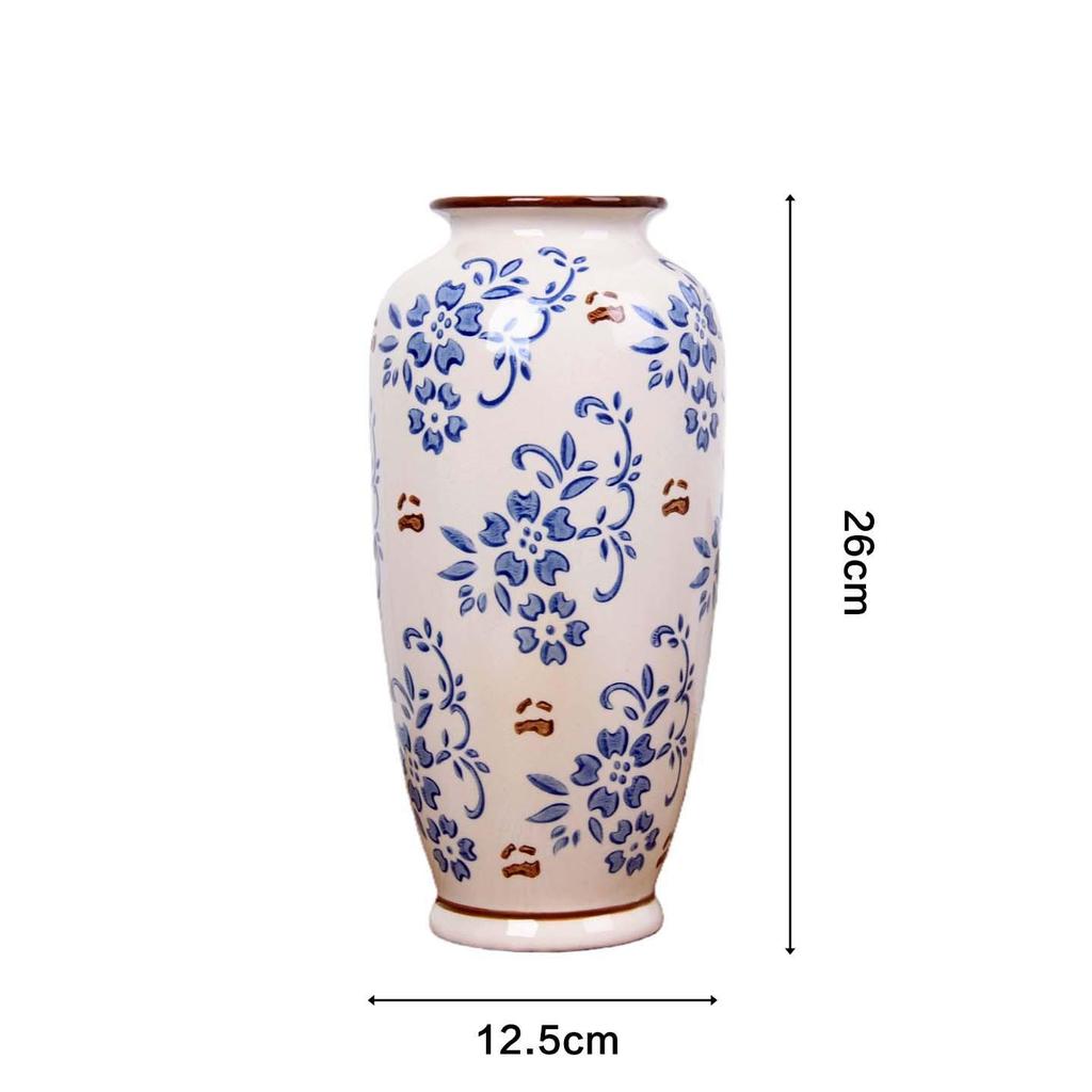 Vintage Blauw en Wit Porseleinen Kleine Vaas voor Bloemschikkingen – Retro Keramisch Ornament voor Woonkamer Decoratie.